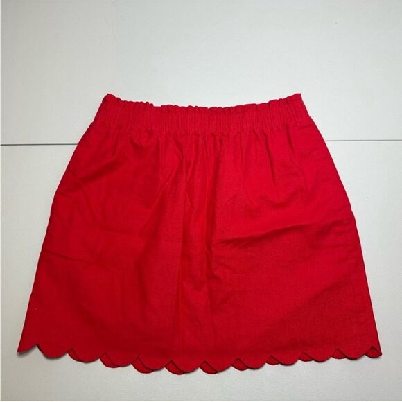 NWOT J. Crew Red Linen Blend Scalloped Sidewalk Skirt Sz. 6 - Picture 3 of 6